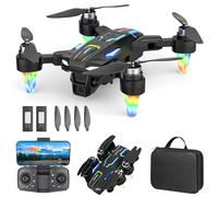 Drone avec 2 Caméra Réglage électrique Caméra, GuKKK 4K Mini Drone Caméra Pliable Active d'évitement d'obstacles, Drone Quadricoptère FPV WiFi Télécommandé, avec 2 Batteries, pour Débutants