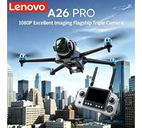 Drone GPS Lenovo A26 Pro 4K HD avec imagerie exceptionnelle, triple caméra FPV, moteur brushless, évitement d'obstacles, quadricoptère pliable A26-White-8K-1B