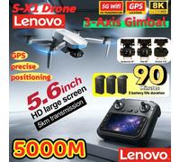 Drone GPS Lenovo S-X1 MAX avec cardan 3 axes, caméra 8K, FPV 5000m, drone pliable avec écran LCD sur la télécommande, 3 batteries, UAV professionnel Black-4K-battery-1