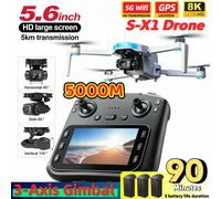 Drone GPS S-X1 MAX avec cardan 3 axes, caméra HD 5000m FPV 8K/4K avec écran LCD RC, 3 Batteries, quadrirotor RC professionnel, cadeaux Batterie noire 8K-1