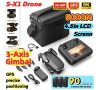 Drone GPS S-X1 MAX avec cardan 3 axes, caméra HD 8K/4K, écran LCD FPV à distance de 5000m, vol de 30 minutes, quadrirotor pliable professionnel Batterie noire 4K-1