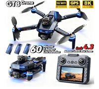 Drone GT8 authentique avec caméra double professionnelle 4K, FPV, GPS, moteur brushless, vol stationnaire par flux optique, quadricoptère pliable 4K 8K RC Blue-8k-Battery1