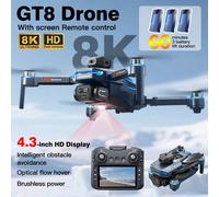 Drone GT8 authentique, caméra double professionnelle 8K, GPS, FPV, moteur sans balais, vol stationnaire par flux optique, quadricoptère pliable, jouets RC Blue-8k-Battery1