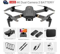 Drone Rc Pliable Hd 4k Grand Angle Caméra Wifi Avec Double Caméra Quadrirotor Et 2xbatteries-Richie Noir