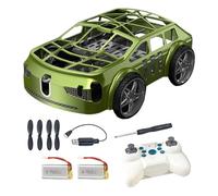 Drone télécommandé 2 en 1 - Mini voiture d'avion RC avec lumières LED - Jouet quadricoptère télécommandé facile à voler pour enfants - Vert - Deux batteries