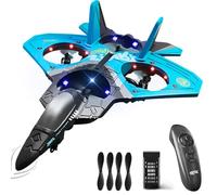 Drone téléguidé Avion RC Raptor F22 Figures 360° | Radio commandé 2.4G | Manette capteur mouvement Décollage Vertical | 4 Hélices QuadricoptèreJouet Été Freestyle (Bleu)