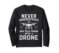 Drone Vieil Homme Drôle Pilote Hobby Quadcopter UAV Flyer Manche Longue