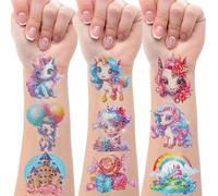 Drookaen Lot de 12 feuilles de tatouages à paillettes pour enfants - Motifs licorne et arc-en-ciel - Tatouages temporaires imperméables pour enfants - Pour filles - Petit cadeau d'anniversaire