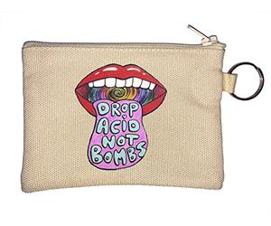 Drop Acid Not Bombs Porte-monnaie Motif lèvres et langue Beige