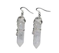 Drop Boucles d'oreilles, Boucles d'oreilles Pendantes en Cristal De Roche Naturel avec Point De Pendule Enveloppé De Fleur De Rose Pendentif Dangle Crochet Boucles d'oreilles Boucles d'oreilles en