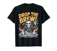 Drop The Brew! Squelette DJ Halloween Café Fun T-Shirt