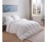 DROUAULT - Couette Tempérée Zenith 200x200 cm - Garnissage Polyester - Cocooning - Enveloppe 100% Percale de Coton - Lit 2 Personnes - Piquage Carrés - Finition Passepoil Blanc