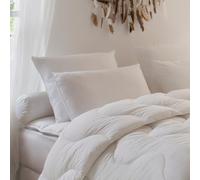 DROUAULT - Oreiller Alaska 40% Duvet 65x65 cm - Ferme - Anti-Acariens Proneem - 100% Coton Naturel Sergé - Garnissage Naturel - Adapté pour Sommeil sur Le Dos - Lavable à 40°C