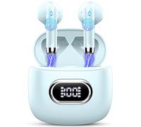 Drsaec Ecouteurs Bluetooth sans Fil, Écouteurs Bluetooth 5.3 avec HiFi Stéréo Basses Casque, 42H Récréation, 4 ENC Réduction de Bruit Mic, Oreillette Bluetooth Sport IP7 Étanche, Écran LED, Cyan