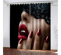 DRSTGYH Lot de 2 Rideau Occultant Isolant Thermique 3D Impression Fille Sexy aux lèvres Rouges Décoration Salon Rideau Isolant Phonique pour Chambre Enfant 2 x 75 cm x 166 cm