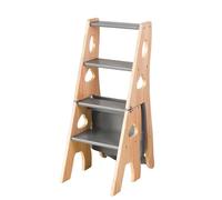 Drsyffsup Chaise échelle en Bois à 4 marches - Escabeau Pliant Multifonction, escabeau innovant pour Cuisine, Bureau, Placard, bibliothèque(Gray)