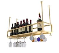Drsyffsup Étagère à vin Suspendue au Plafond, en métal, pour Verres à Pied, étagère de Rangement à Hauteur réglable, idéale pour Les Restaurants, cafés et Cuisines, Noir et Or(Gold,80x25x22cm)
