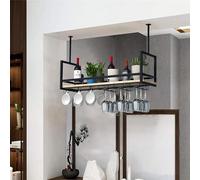 Drsyffsup Étagère à vin Suspendue au Plafond, étagère de présentation en Bois, étagères de Rangement Flottante Noire/Blanche/dorée pour Bar, Cuisine, Supports pour Verres à Pied(Noir,100x30x60cm)