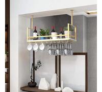 Drsyffsup Étagère à vin Suspendue au Plafond, étagère de présentation en Bois, étagères de Rangement Flottante Noire/Blanche/dorée pour Bar, Cuisine, Supports pour Verres à Pied(Gold,120x30x60cm)