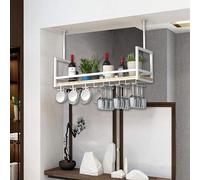 Drsyffsup Étagère à vin Suspendue au Plafond, étagère de présentation en Bois, étagères de Rangement Flottante Noire/Blanche/dorée pour Bar, Cuisine, Supports pour Verres à Pied(Blanc,80x30x60cm)