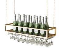 Drsyffsup Étagère à vin Suspendue avec Support pour Verres à Pied - Étagères métallique à Fixation au Plafond, étagère Flottante, pour Cuisine Restaurant Garage, Noir/doré(Gold,60x25x20cm)