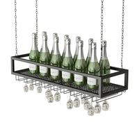 Drsyffsup Étagère à vin Suspendue avec Support pour Verres à Pied - Étagères métallique à Fixation au Plafond, étagère Flottante, pour Cuisine Restaurant Garage, Noir/doré(Noir,100x25x20cm)