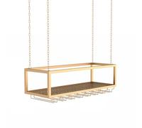 Drsyffsup Étagère de Plafond - Noir/Or | Casier à vin Suspendu avec Porte-Verres, étagère Flottante de Style Industriel, étagère de Rangement Suspendue pour Bar, Cuisine(Gold,140x25x20cm)