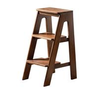 Drsyffsup Marchepieds en Bois Massif, 2, 3 ou 4 marches, avec Large pédale antidérapante, pour lit Haut, Salle de Bain, Toilettes, Cuisine, Camping-Car, Placard, Armoire(Walnut,3-Step Stool)