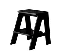 Drsyffsup Marchepieds en Bois Massif, 2, 3 ou 4 marches, avec Large pédale antidérapante, pour lit Haut, Salle de Bain, Toilettes, Cuisine, Camping-Car, Placard, Armoire(Noir,2-Step Stool)