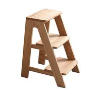Drsyffsup Marchepieds en Bois Massif, 2, 3 ou 4 marches, avec Large pédale antidérapante, pour lit Haut, Salle de Bain, Toilettes, Cuisine, Camping-Car, Placard, Armoire(Natural,3-Step Stool)