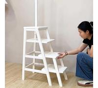 Drsyffsup Tabouret échelle en Bois Blanc, 4 marches, avec Longue poignée, pour Armoire de Cuisine, Bureau, Placard, bibliothèque - Chêne Massif