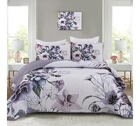 Drucon Parure de lit 3 pièces en Microfibre Douce et légère pour très Grand lit - Couvre-lit matelassé à Motif Floral Violet pour Toutes Les Saisons - 264,2 x 228,6 cm