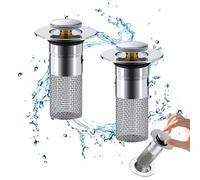 Drufoful 2 Pièces Filtre de Drainage de Sol en Acier Inoxydable, Bouchon de Crépine avec Filtre à Cheveux, Pop Up Bouchon de Vidage Universel, pour Bain, Cuisine