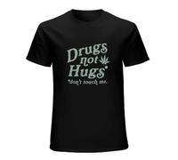Drugs Not Hugs Don't Touch Me Funny Social Distancing Marijuana Men's Cotton T-Shirt Black Shirt Top Tee L