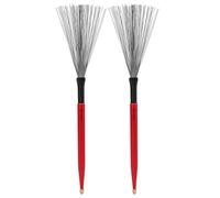Drum Brushes 2PCS | Maple Drumstick & Rubber Steel Wire Brush Combo | Dual Purpose Portable Percussion Brush for Jazz/Band/Practice (Red)