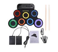 Drum électronique ensemble avec haut-parleur, kit de tambour de table rechargeable avec 7 coussinets, pédale de pied et pilons, tambour portable pour débutants et entraînement (Coloré)