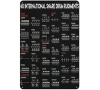 Drum Knowledge Panneau en métal Décoration de studio de musique 40 Rudiments de caisse claire internationale Décoration murale pour tableau de connaissances Poster Maison Club Chambre Œuvre d'art