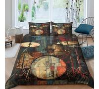 Drum Set Parure de Lit Microfibre Hypoallergique 3 pièces 3D Effet Respirante Abstrait Musical Art Housse de Couette avec 2 Taies d'oreiller Confortable for Hommes Super King（260x220cm）