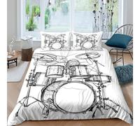 Drum set sketch Housse de Couette Microfibre Hypoallergique 3 pièces 3D Imprimée Résistante Musical instrument style Ensemble De Literie avec 2 Taies d'oreiller Léger for Enfant Double（200x200cm）