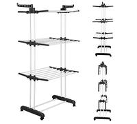 Drumm Étendoirs pliants XXL,étendoirs à linge pliable,étendoir vertical type tour,étendoir extensible avec support, avec 4 roues, 3 niveaux, intérieur et extérieur