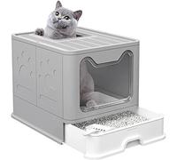 Drumm Litière pliable pour chats, litière couverte avec tiroir, pelle brosse, entrée avant et sortie supérieure, très grande, toilettes pour animaux de compagnie