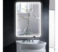 Drumm Miroir de salle de bain 50 x 70 cm, miroir de maquillage éclairé, miroir de salle de bain avec bande de LED brillant,miroir de courtoisie avec interrupteur tactile…