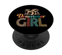 Drummer Girl Musicien Rock Band Metal Music Drumming Drummer Music Drum PopSockets PopGrip Adhésif