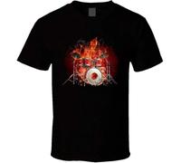 Drummer on Fire Flaming Music Rock Drums Party T Shirt Manches Courtes(Large)