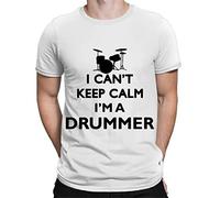 Drumming Drummer Keep Calm Mens T-T-Shirts à Manches Courtes Screen Printed Band Music Player White Yellow Black Red Mens Women T T-Shirts à Manches Courtes 100% Cotton(Large)