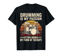 Drumming is My Passion Therapy Kit Batterie rétro Vintage Sunset T-Shirt