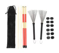 Drumsticks d'érable 5A - Tête de pinceau rétractable, pointe en caoutchouc pour son ferme + amortisseurs souples avec pochette en velours pour le contrôle des vibrations et le (type 3)