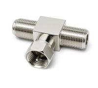 DRUT Répartiteur en Y de Type F à 2 Voies, combinateur TV Satellite TNT, Distributeur d'antenne, Adaptateur coaxial mâle à 2 Femelles, Argent, 1 pièces