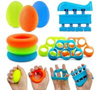 Druuzyl 10 Pièces Renfort de Préhension Main - Bandes Résistance Doigts avec 3 Niveaux - Boules de Pétrissage & Anneaux pour Musculation (Lot)