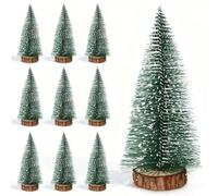 Druuzyl 10 Pièces Sapin de Noël Miniature 15cm - Lot de Mini Arbres Artificiels avec Base en Bois, Décoration de Table pour Fête, Bureau et Maison